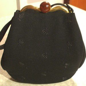 Black "Teardrop" Felt Purse, Lucite Closure, 1930